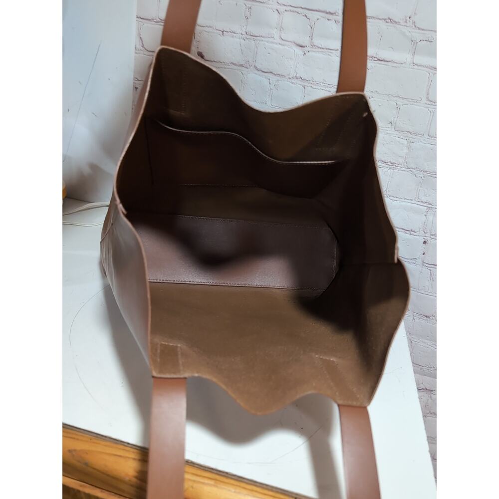 Everlane Soft Leather Shopper Tote Bag Brown Cognac Open Top 2 Handle 14 X 13 - Picture 16 of 17